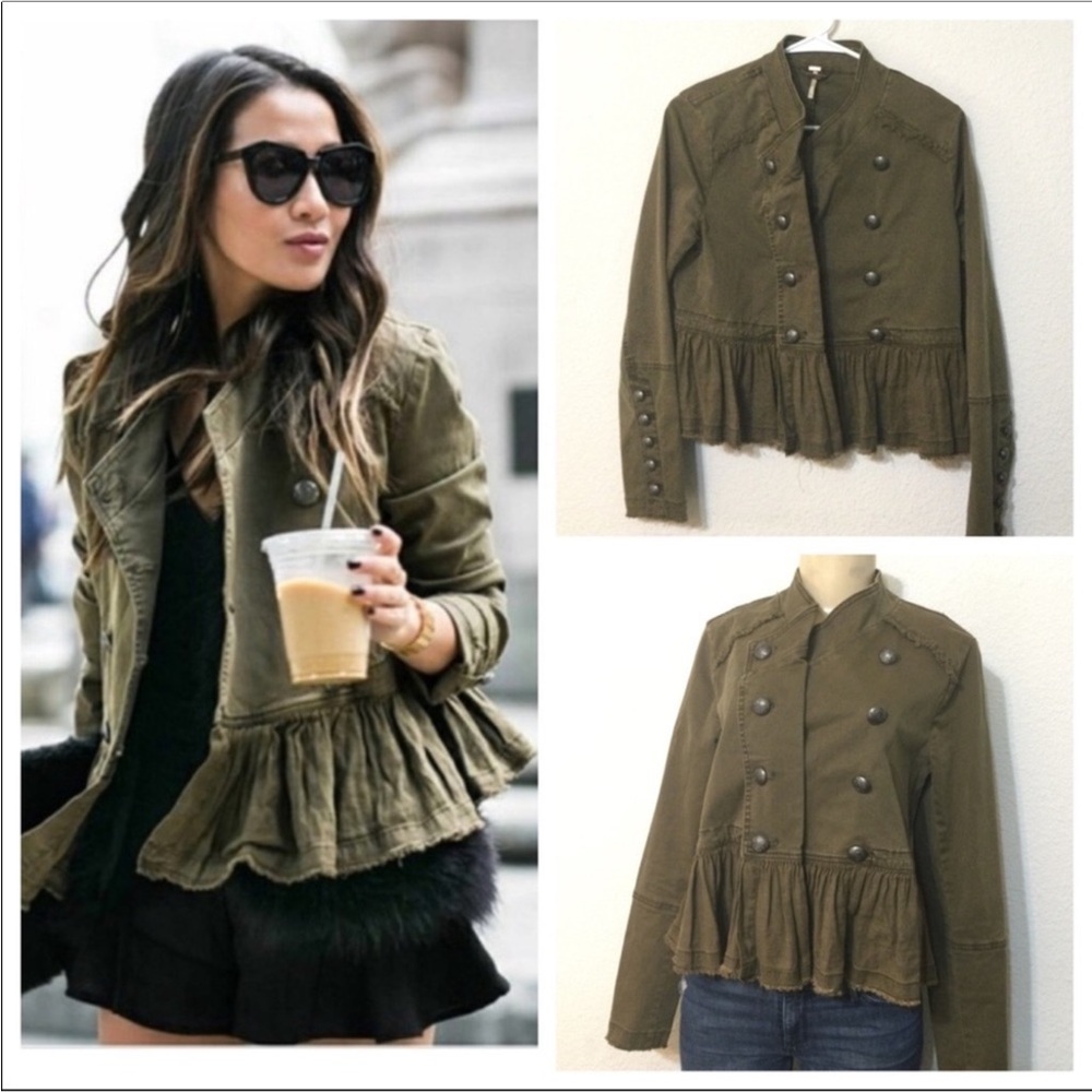 Free People Grren Ruffle Jacket Size XS